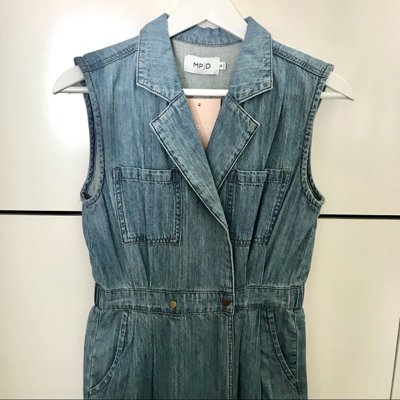 SOLD โ MP|D by MINKPINK Jeans Utility Wrap Midi Dress / Dusty Blue - Picture 8 of 9